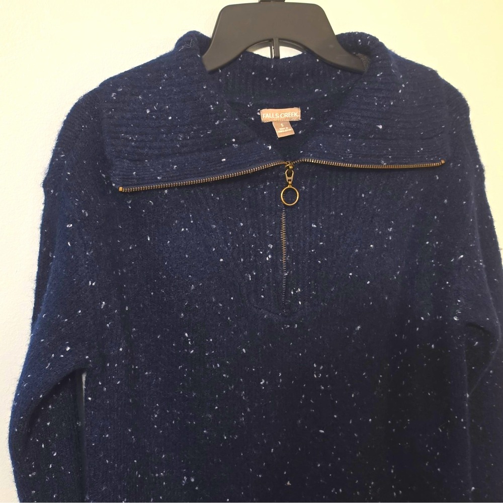 Falls Creek Men's Mock Neck 1/4 Zip Speckled Knit Pullover Sweater Blue S #149